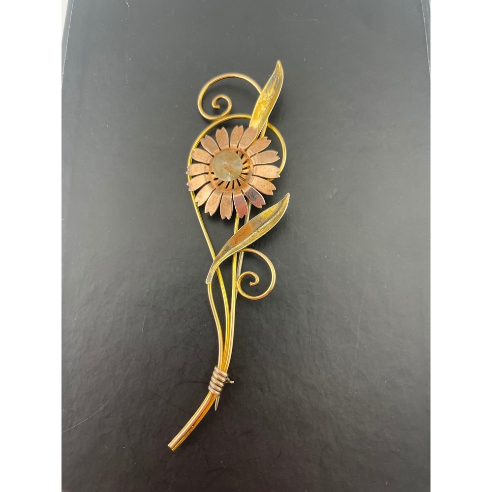 Van Dell Sterling & 12K Gold Filled Floral Spray Brooch 1940s Vintage retro era